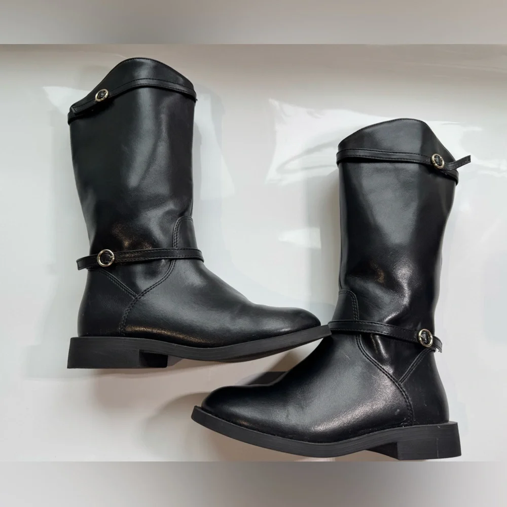 ZARA Kids Black Riding Boots with Buckle Detail | Size EU 32 (US 1 Youth)